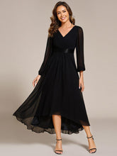 Elegant V-Neck Chiffon High-Low Formal Dress wiith Long Sleeves